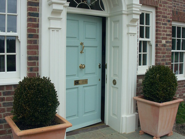 blue timber panelled front door