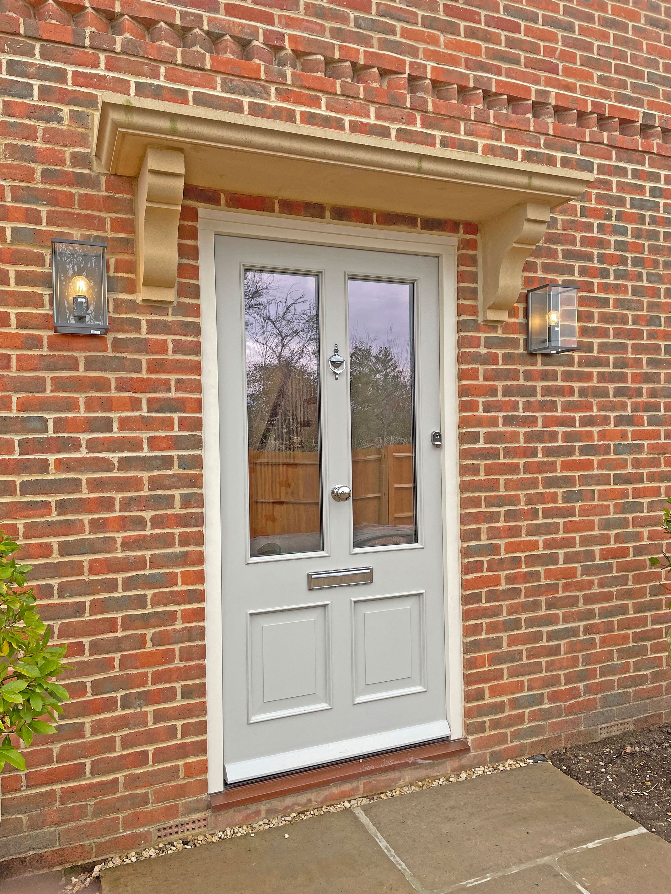 light grey window panel front door
